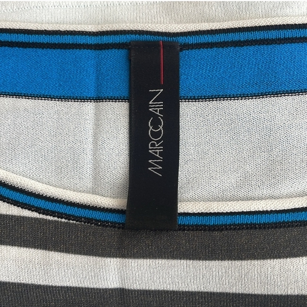 Marc Cain Black and White Striped Top with Blue Detail - Picture 5 of 7